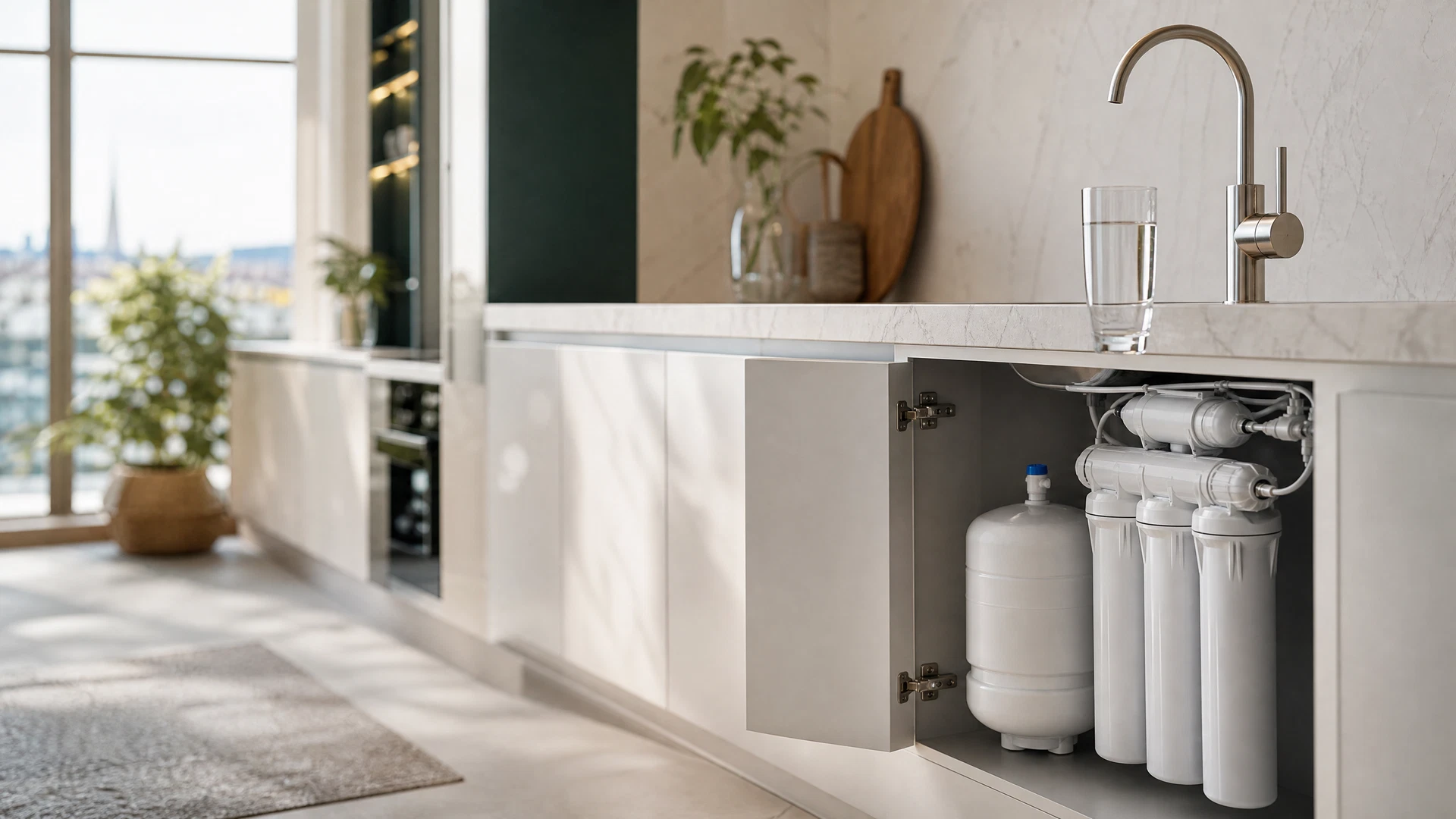 Modern mutfakta evsel su arıtma sistemi